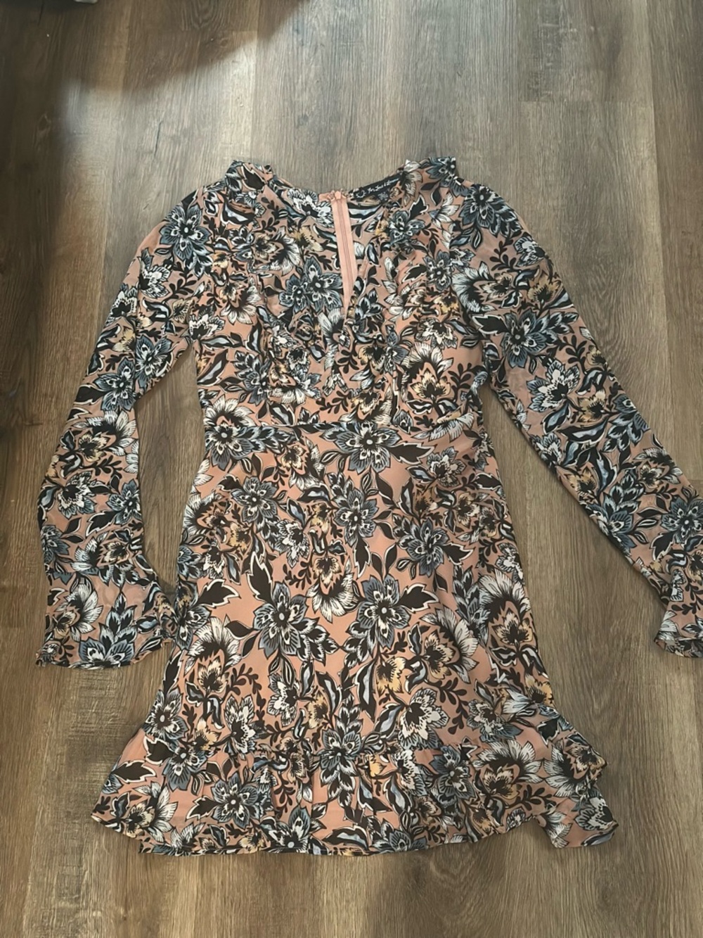 For Love & Lemons Pink Floral Long-Sleeve Ruffle Dress